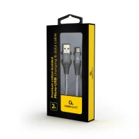 Cable USB2.0/Micro-USB Premium cotton braided - 2m - Cablexpert CC-USB2B-AMmBM-2M-WB2, Spacegrey/White, USB 2.0 A-plug to Micro-USB plug, blister 2
