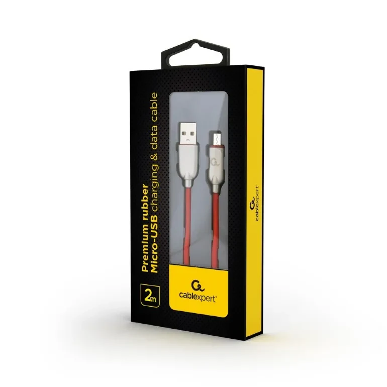 Cable USB2.0/Micro-USB Premium Rubber - 2m - Cablexpert CC-USB2R-AMmBM-2M-R, Red, USB 2.0 A-plug to Micro-USB plug, blister 2