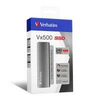 M.2 External SSD 240GB  Verbatim Vx500 USB 3.1 Gen 2, Sequential Read/Write: up to 500/430 MB/s, Windows®, Mac, PS4 and Xbox One compatible, Light, Portable, Durable, Ultra-compact aluminum housing, Low power consumption 3