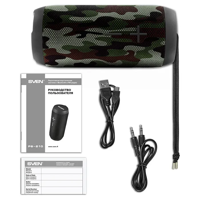 Boxa portabila SVEN PS-210, Camouflage / 12W / Bluetooth / FM / USB / microSD / 1500mA*h 8