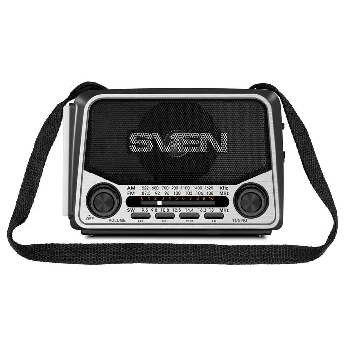 SVEN SRP-525 Gray, FM/AM/SW Radio, 3W RMS, 8-band radio receiver, built-in audio files player from USB-fash, microSD and SD card storage devices, telescopic swivel antenna, built-in battery 2