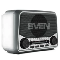 SVEN SRP-525 Gray, FM/AM/SW Radio, 3W RMS, 8-band radio receiver, built-in audio files player from USB-fash, microSD and SD card storage devices, telescopic swivel antenna, built-in battery 3