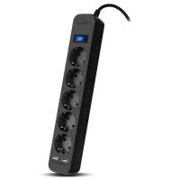 Surge Protector SVEN SF-05LU, 5 Sockets + 2 USB (2,4 A) , 1.8m, Black, color box
