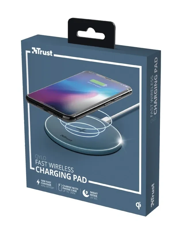 Wireless Charger  Trust Qylo Fast Wireless Charging, Fast-charge with maximum speed of up to 7.5W (iPhone) or up to 10W (Samsung Galaxy) using a USB wall charger with QuickCharge 2.0/3.0 5