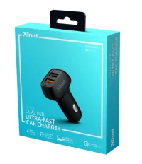 USB Car Charger - Trust Qmax 30W Ultra-Fast Dual USB Car Charger with QC3.0, Fast-charge with up to 12W power or ultra-fast charge with 18W power and QuickCharge 3.0, Total output power (max): A, W 30 5
