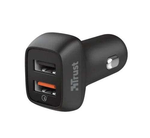 USB Car Charger - Trust Qmax 30W Ultra-Fast Dual USB Car Charger with QC3.0, Fast-charge with up to 12W power or ultra-fast charge with 18W power and QuickCharge 3.0, Total output power (max): A, W 30