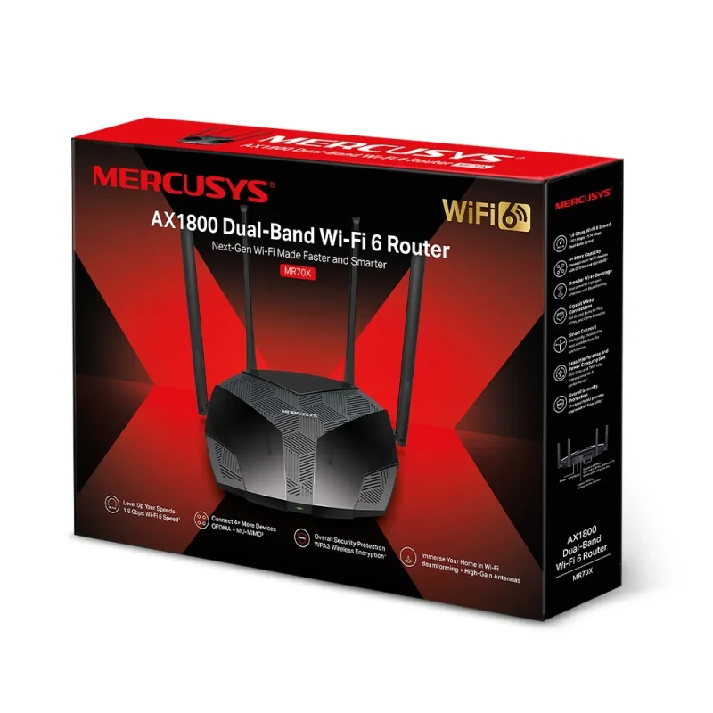 Wireless Router MERCUSYS MR70X  / AC1800 Dual Band / Wi-Fi6 / Gigabit / 1WAN+2LAN / 4 external antennas 4