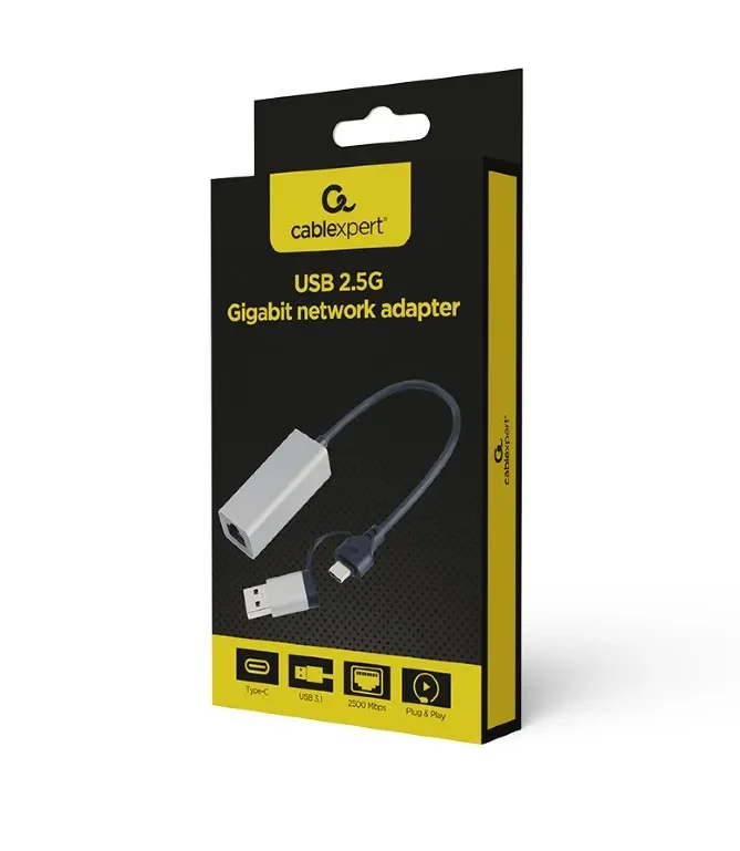 USB 3.1 + USB Type-C /  2.5G Gigabit Ethernet Adapter  / Gembird A-USB3AC-LAN2G-01 2