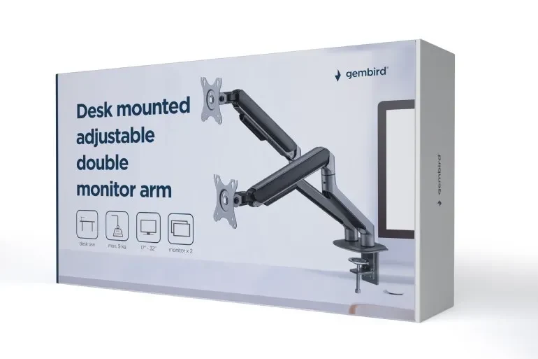 Suport pentru monitor dublu reglabil cu montare pe masa 17”-32”, Gembird MA-DA2-05 9
