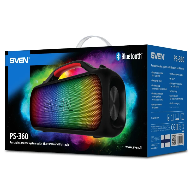 Boxa portabila SVEN PS-360 Black / 24W / Bluetooth / FM tuner / USB / microSD 10