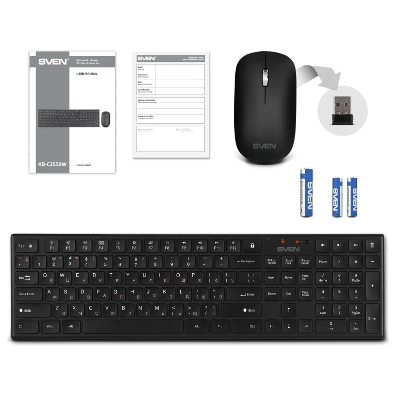 Tastatura cu mouse Wireless SVEN KB-C2550W, Black 5