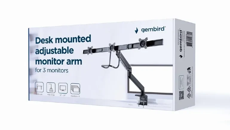 Suport pentru 3 monitor reglabil cu montare de birou 13”-27”, Gembird MA-DA3-03 7