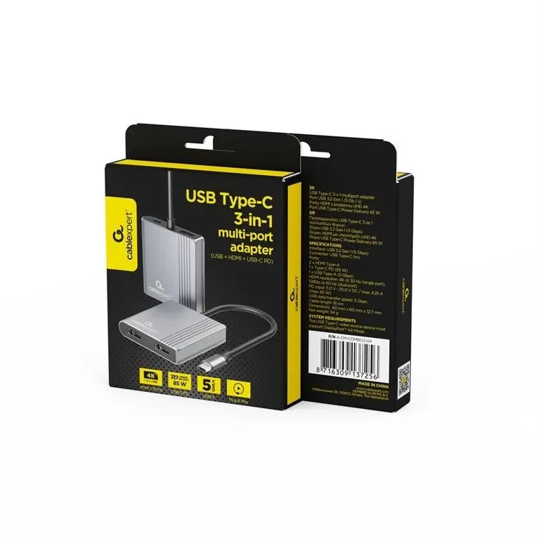 Adaptor Multi-port Gembird A-CM-COMBO3-04/ USB-C/ USB3.2Gen1/ 1xUSB-C/ 2xHDMI 5