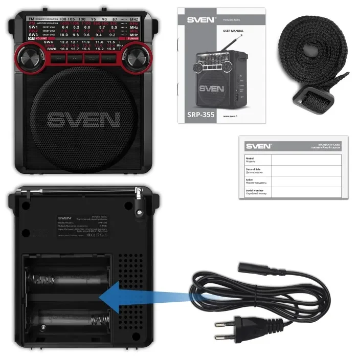 Boxa portabila SVEN SRP-355, Black / 3W / Bluetooth / FM/AM/SW Radio / USB / microSD 5