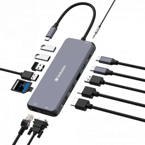 Adaptor Multiport Verbatim CMH-14/ USB-С/ 3xUSB-A 3.2/ 2xUSB-A/ 1xUSB-C PD(100W)/ 2xHDMI/ 1xVGA/ RJ45/ SD/ microSD