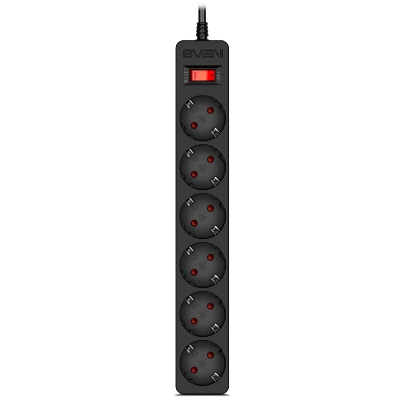 Surge Protector SVEN SF-06E/ 6 Sockets/ 2300W/ 1.8m/ Black 2
