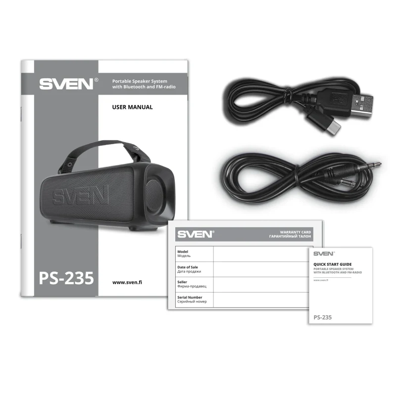 Boxa portabila SVEN PS-235, Black / 12W / Bluetooth / FM / USB / 1500mA*h 9