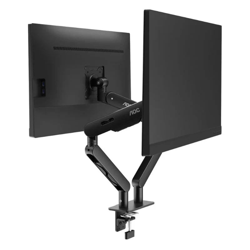 Arm for 2 monitors 17”-34” -  AOC AM420B Black, Desk Clamp/Grommet, Aluminum structure, Mechanical Gas Spring System, Height adjustment, Max.Load: 2-9kg, Tilt: '-90°~+85°, Swivel:180°, Rotation:360°, Hidden cable management, VESA 75/100 5
