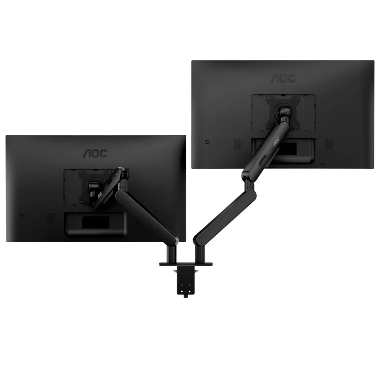 Arm for 2 monitors 17”-34” -  AOC AM420B Black, Desk Clamp/Grommet, Aluminum structure, Mechanical Gas Spring System, Height adjustment, Max.Load: 2-9kg, Tilt: '-90°~+85°, Swivel:180°, Rotation:360°, Hidden cable management, VESA 75/100 2