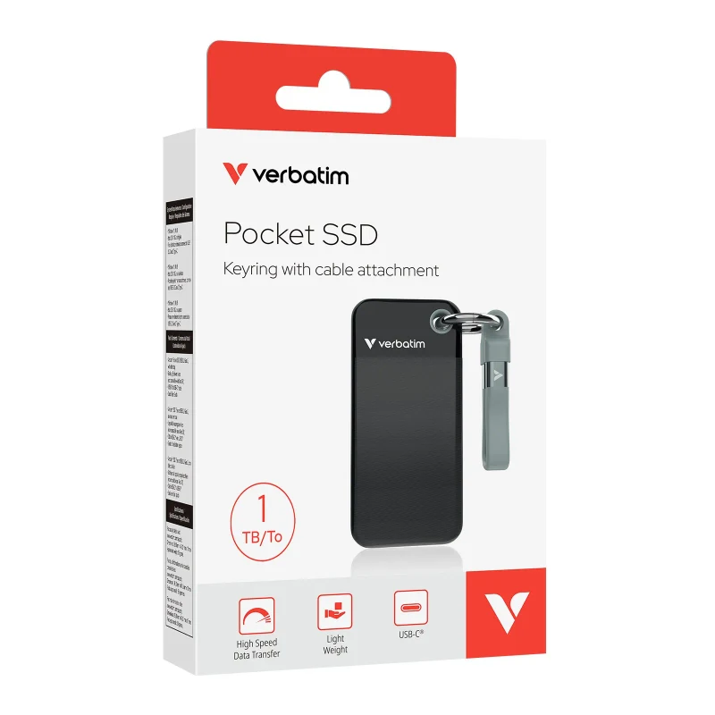 M.2 SSD Extern Verbatim Pocket / 2TB / USB 3.2 Gen 2 / Black/Grey 3