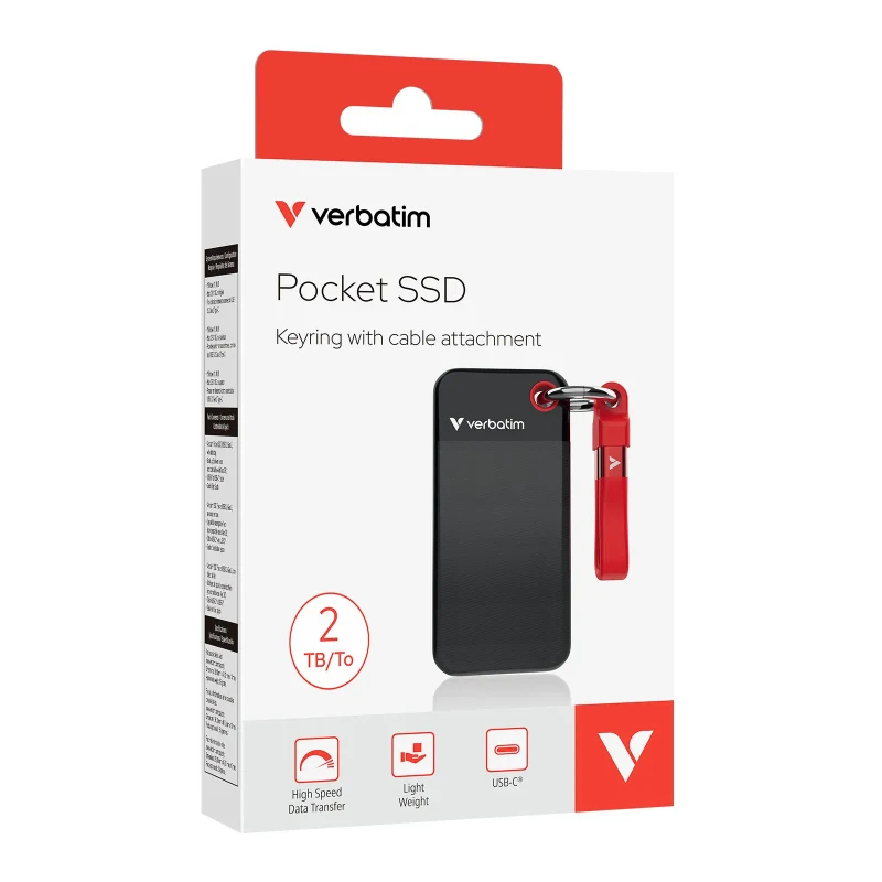 M.2 SSD Extern Verbatim Pocket / 2TB / USB 3.2 Gen 2 / Black/Red 3