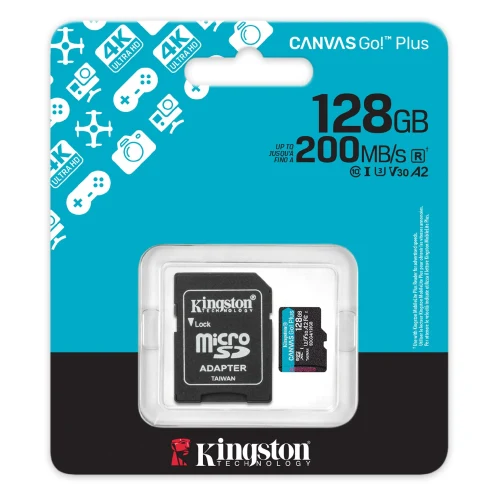 Card de memorie microSD 128GB Kingston Canvas Go Plus Gen 4, A2, up to 200MB/s, + SD adapter