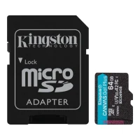 Card de memorie microSD 64GB Kingston Canvas Go Plus Gen 4, A2, up to 200MB/s, + SD adapter 2
