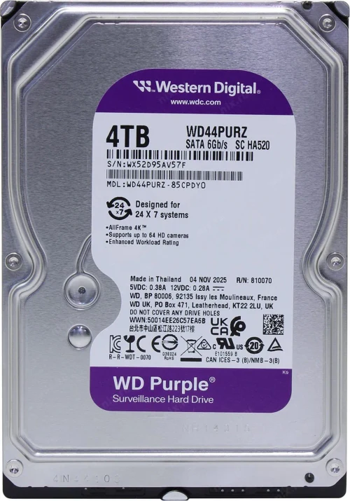 3.5” HDD Western Digital Caviar Purple WD44PURZ / 4TB / IntelliPower / 128MB