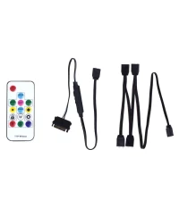 XILENCE LQZ.ARGB_Set Cable (XZ171), Cooling Control Set for  ARGB components: 5V D/P 3PIN connections, 1 x Receiver, 1 x Remote Controller, 1x 1 to 4 ARGB Splitter
