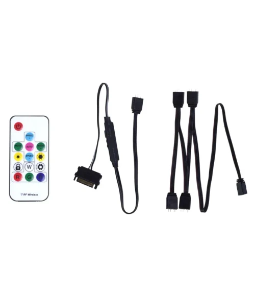 XILENCE LQZ.ARGB_Set Cable (XZ171), Cooling Control Set for  ARGB components: 5V D/P 3PIN connections, 1 x Receiver, 1 x Remote Controller, 1x 1 to 4 ARGB Splitter