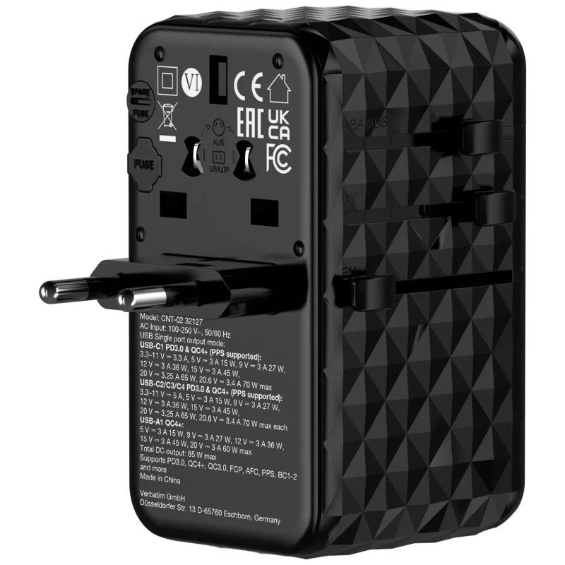 Adaptor universal de calatorie Verbatim GaN III  / 85W 2