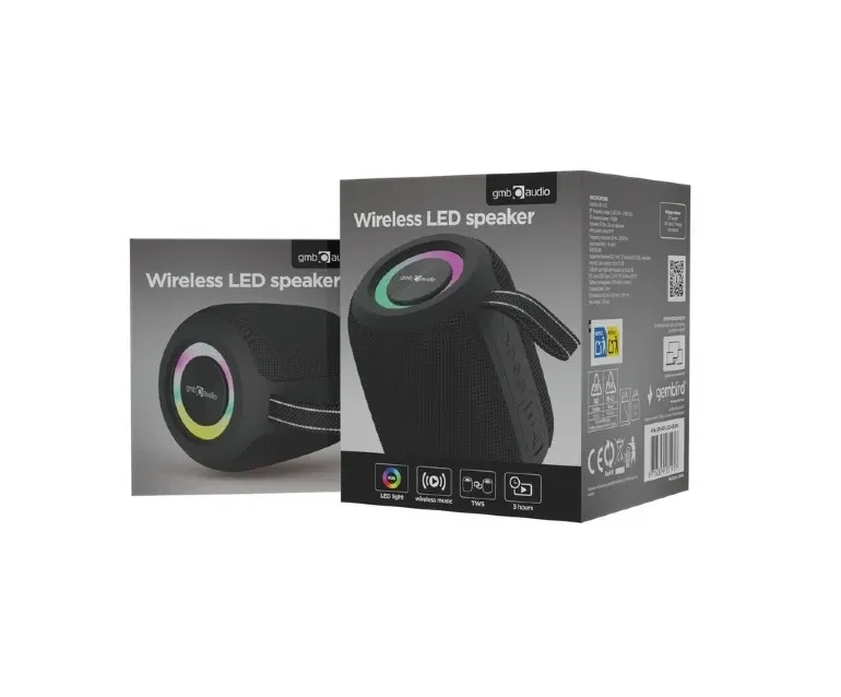 Boxa portabila Gembird SPK-BT-LED-05-BK/ 8W / Bluetooth / microSD / USB / 1200 mAh 6