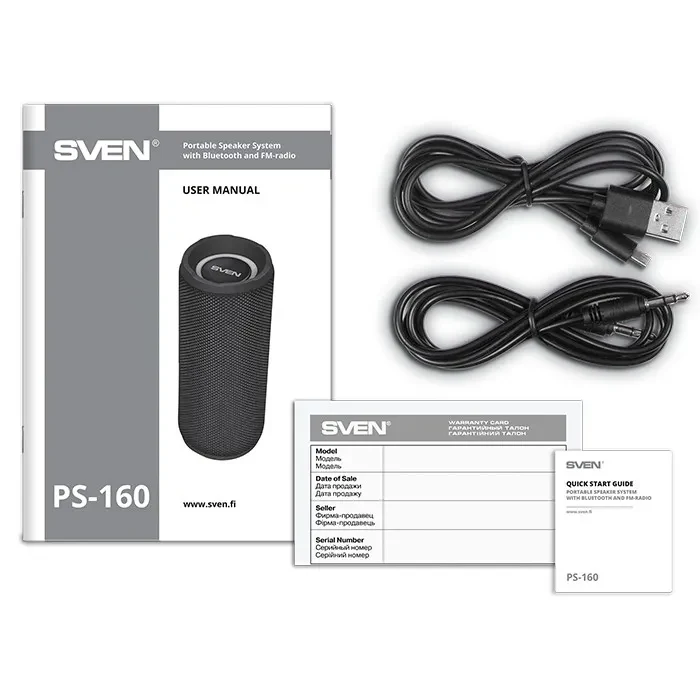 Boxa portabila SVEN PS-160, Black / 12W / Bluetooth / FM / USB / microSD / 1200mA*h 6