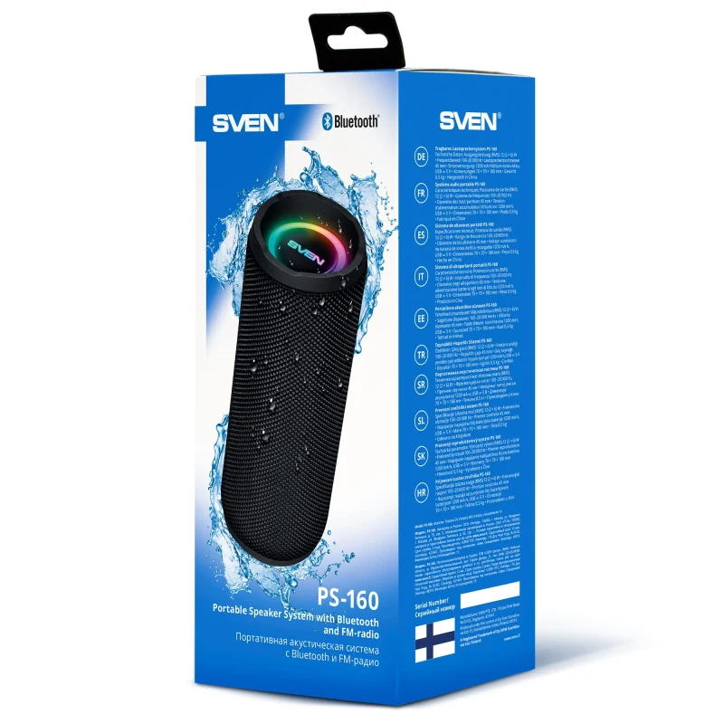 Boxa portabila SVEN PS-160, Black / 12W / Bluetooth / FM / USB / microSD / 1200mA*h 7