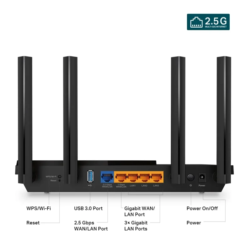 Wi-Fi Router TP-LINK Archer AX55 Pro / AX3000 Dual Band / Wi-Fi6 / Gigabit / 1x1 Gbps WAN/LAN port + 3xGigabit LAN ports + 1xUSB3.0/ 4 external antennas 3