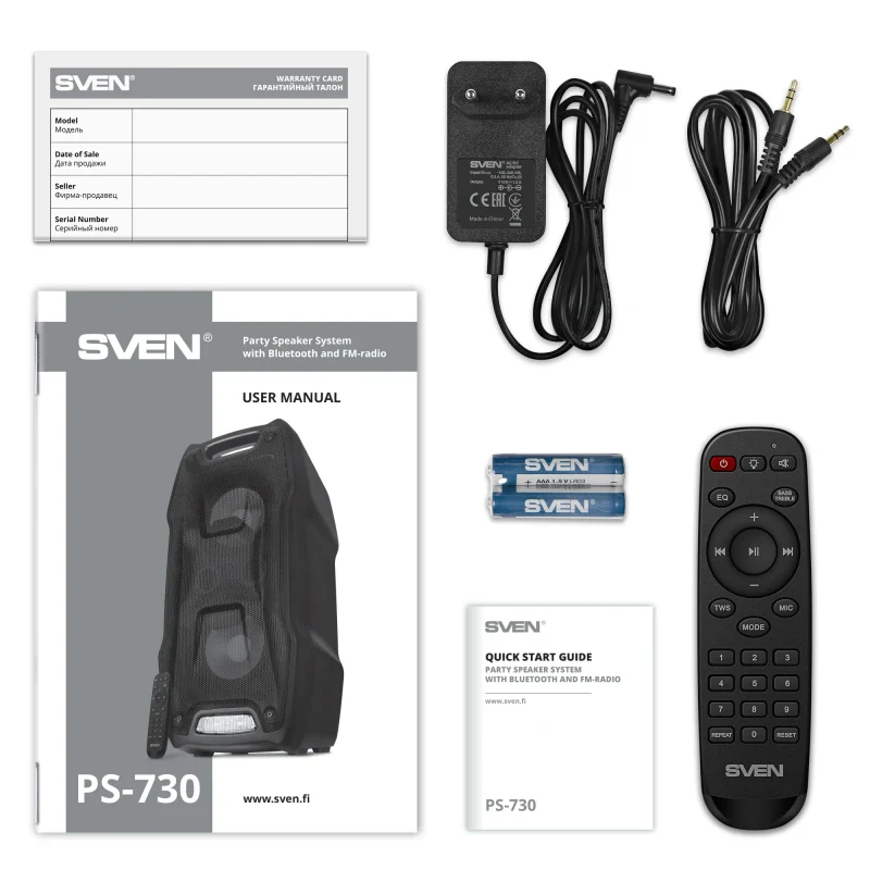 Boxa portabila SVEN PS-730 Black / 100W / Bluetooth / NFC / FM tuner / USB / microSD 10