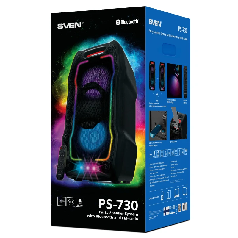 Boxa portabila SVEN PS-730 Black / 100W / Bluetooth / NFC / FM tuner / USB / microSD 11
