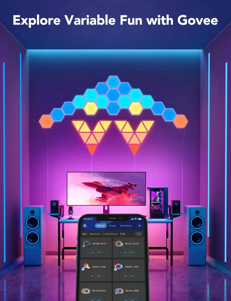 Panouri LED hexagonale GOVEE Glide Hexa Light Panels / 10 Pack / Wi-Fi + BT / Multicolor 7