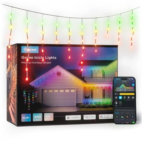 Luminite sub forma de turturi de exterior GOVEE RGBIC Icicle Ligths 10M