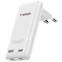 Incarcator USB VERBATIM Fold 'n' Go GaN Charger 65W / Dual USB-C/ White