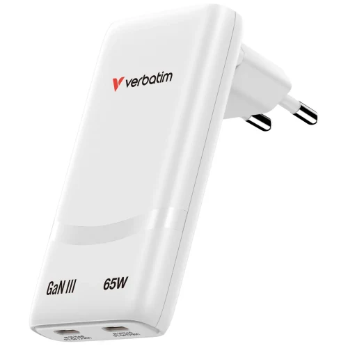 Incarcator USB VERBATIM Fold 'n' Go GaN Charger 65W / Dual USB-C/ White