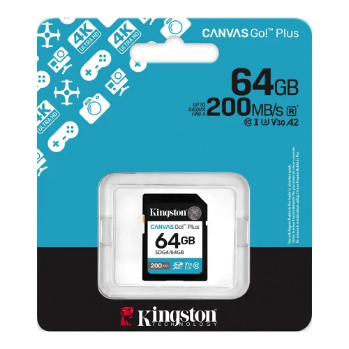 Card de memorie SD 64GB Kingston Canvas Go! Plus G4, 200/160MB/s