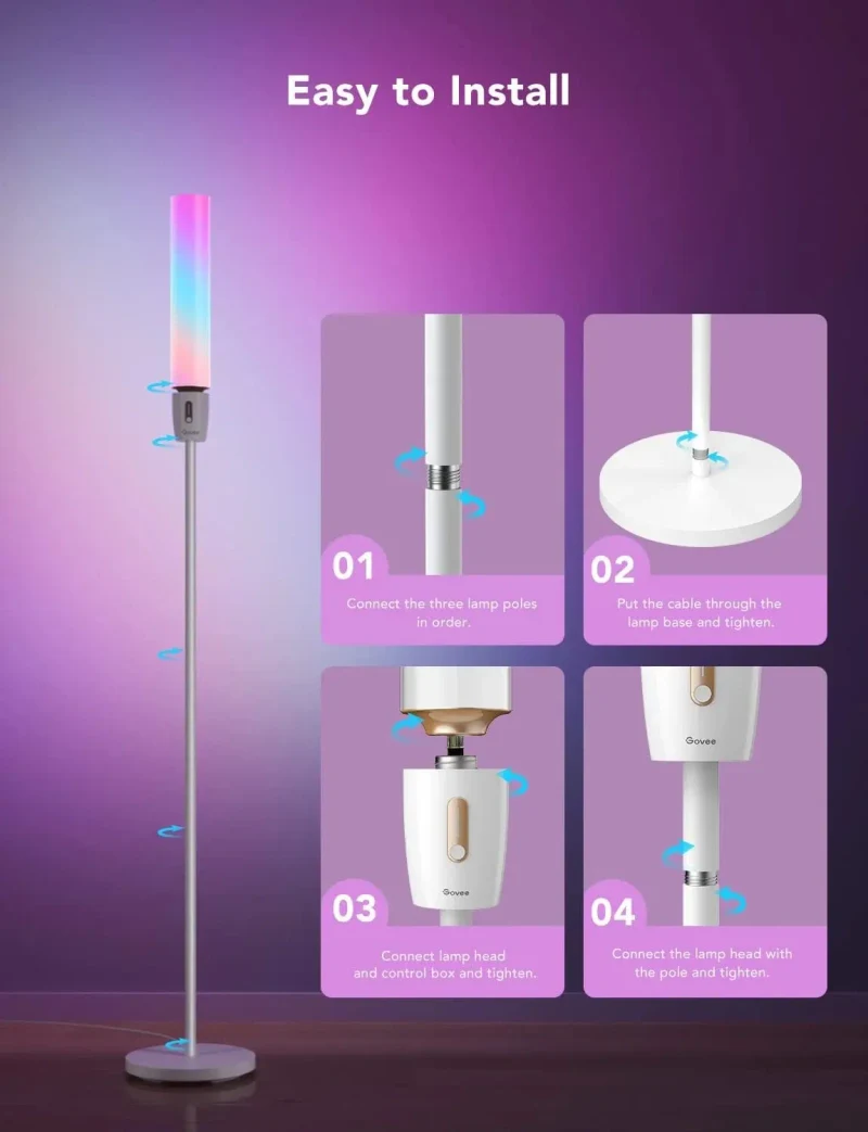 lampa de podea GOVEE RGBICW Cylinder Floor Lamp, Wi-Fi + BT, Multicolor + Extra White LEDs 6