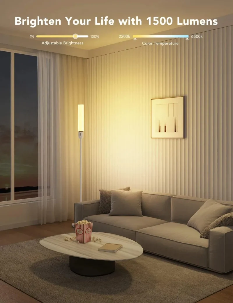 lampa de podea GOVEE RGBICW Cylinder Floor Lamp, Wi-Fi + BT, Multicolor + Extra White LEDs 9