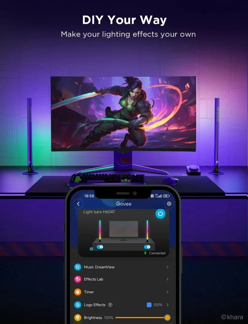Govee RGBIC Wi-Fi Bare luminoase Gaming cu controler inteligent 7