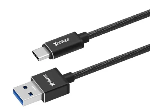Charge and Sync Cable Xpower Type-C cable Nylon, USB Type-A/USB Type-C, 1m, Black