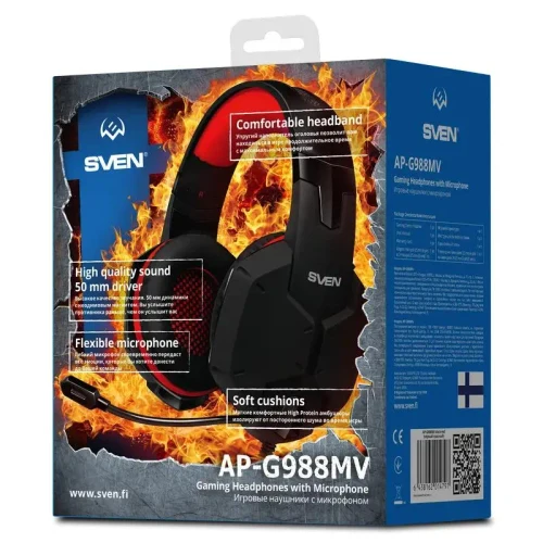 Gaming Headsets SVEN AP-G988MV, Wired Analog, Black/Red