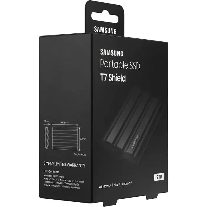 External Portable SSD Samsung Portable SSD T7 Shield, 2 TB, Black (MU-PE2T0S/WW) 5
