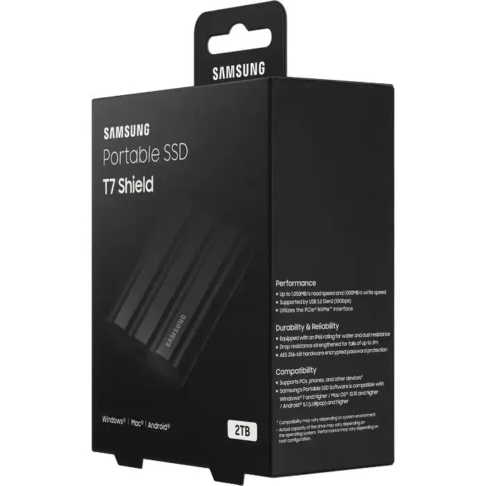 External Portable SSD Samsung Portable SSD T7 Shield, 2 TB, Black (MU-PE2T0S/WW) 9