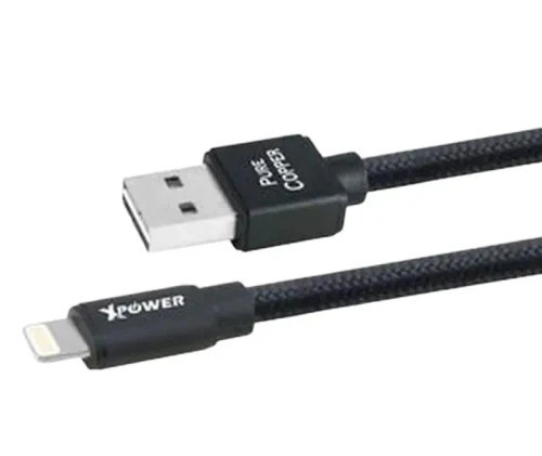 Charge and Sync Cable Xpower Lightning cable Nylon, USB Type-A/Lightning, 1m, Black